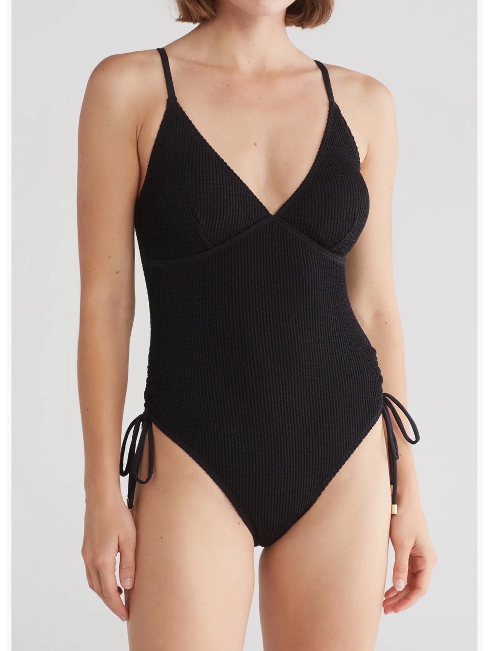 Betsey Johnson V-Neck Side Ruching One-Piece Swimsuit M NWT